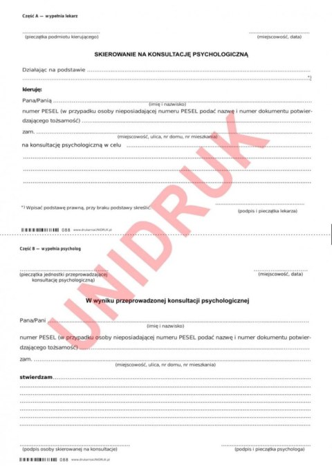 Skierowanie na konsultację psychologiczną - druk Skierowanie na konsultację psychologiczną - druk
