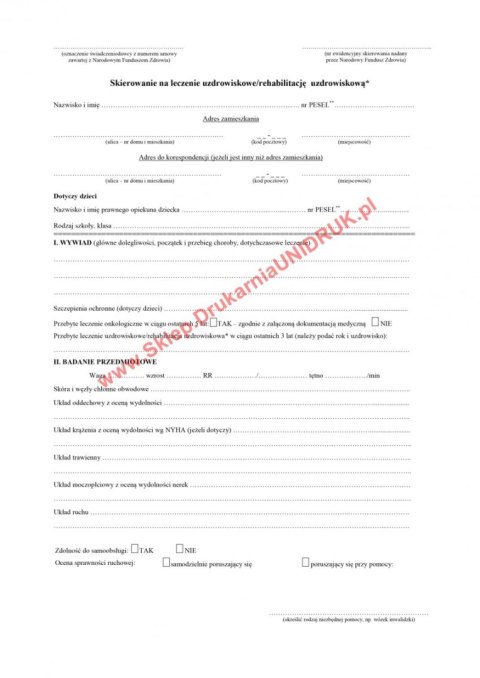 Skierowanie na leczenie uzdrowiskowe/rehabilitację - druk Skierowanie na leczenie uzdrowiskowe/rehabilitację - druk