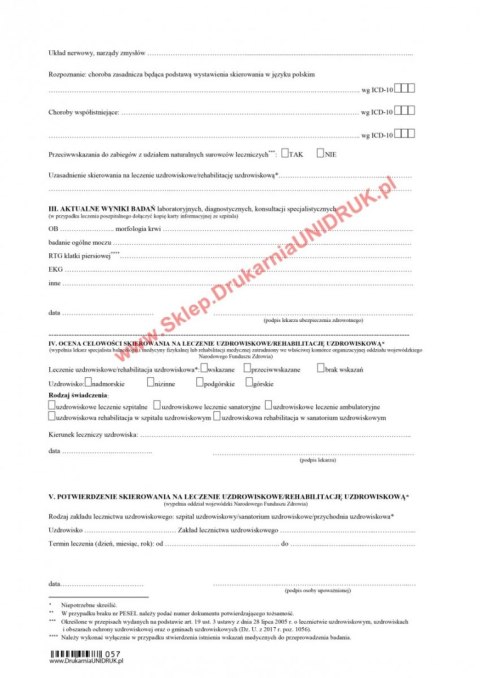 Skierowanie na leczenie uzdrowiskowe/rehabilitację - druk Skierowanie na leczenie uzdrowiskowe/rehabilitację - druk