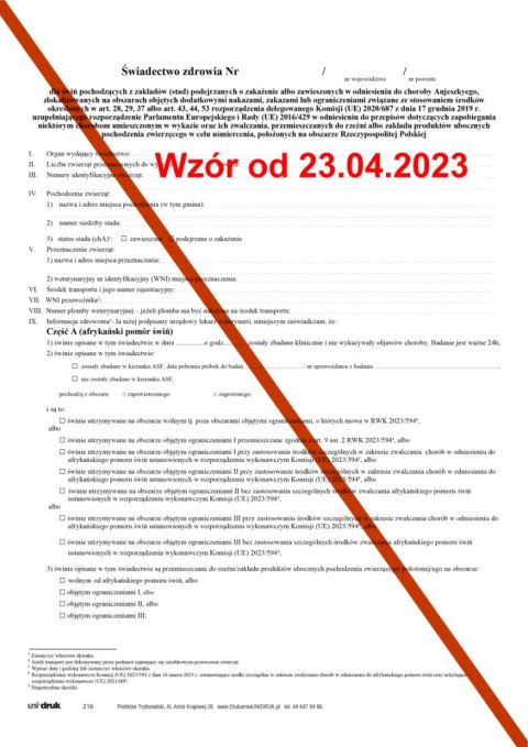 Świadectwo zdrowia dla świń pochodzących z zakładów (stad) podejrzanych o zakażenie albo zawieszonych w odniesieniu do choroby A Świadectwo zdrowia dla świń pochodzących z zakładów (stad) podejrzanych o zakażenie albo zawieszonych w odniesieniu do choroby A