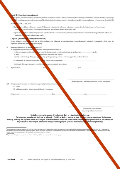 Świadectwo zdrowia dla świń pochodzących z zakładów (stad) podejrzanych o zakażenie albo zawieszonych w odniesieniu do choroby A Świadectwo zdrowia dla świń pochodzących z zakładów (stad) podejrzanych o zakażenie albo zawieszonych w odniesieniu do choroby A