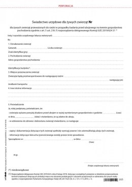 Świadectwo zdrowia dla żywych zwierząt przewożonych do rzeźni A4