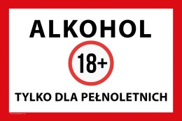 Tablica 20x30 cm ALKOHOL TYLKO DLA PEŁNOLETNICH