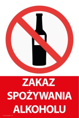 Tablica 20x30 cm ZAKAZ SPOŻYWANIA ALKOHOLU