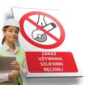 Tablica 20x30 cm ZAKAZ UŻYWANIA SZLIFIERKI RĘCZNEJ