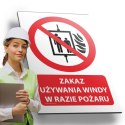 Tablica 20x30 cm ZAKAZ UŻYWANIA WINDY W RAZIE POŻARU