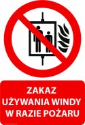 Tablica 20x30 cm ZAKAZ UŻYWANIA WINDY W RAZIE POŻARU