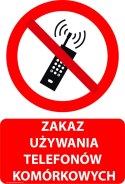 Tablica PVC 20x30 cm ZAKAZ UŻYWANIA TELEFONÓW KOMÓRKOWYCH