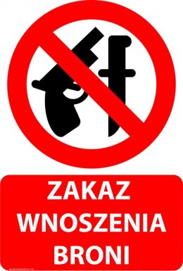 Tablica PVC 20x30 cm ZAKAZ WNOSZENIA BRONI