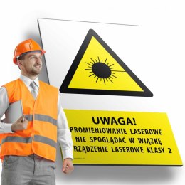 Tablica PVC 20x30cm UWAGA! PROMIENIOWANIE LASEROWE NIE SPOGLĄDAĆ W WIAZKĘ URZĄDZENIE LASEROWE KLASY 2
