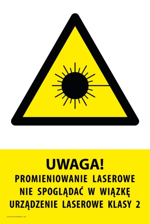 Tablica PVC 20x30cm UWAGA! PROMIENIOWANIE LASEROWE NIE SPOGLĄDAĆ W WIAZKĘ URZĄDZENIE LASEROWE KLASY 2 Tablica PVC 20x30cm UWAGA! PROMIENIOWANIE LASEROWE NIE SPOGLĄDAĆ W WIAZKĘ URZĄDZENIE LASEROWE KLASY 2