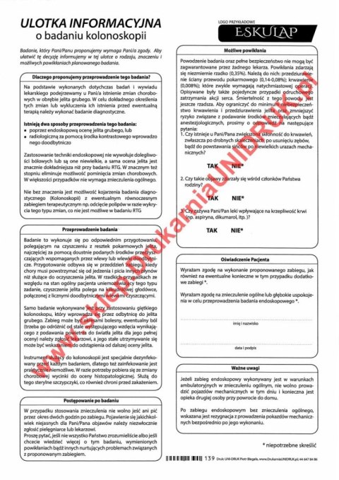 Ulotka informacyjna o kolonoskopii - druk Ulotka informacyjna o kolonoskopii - druk