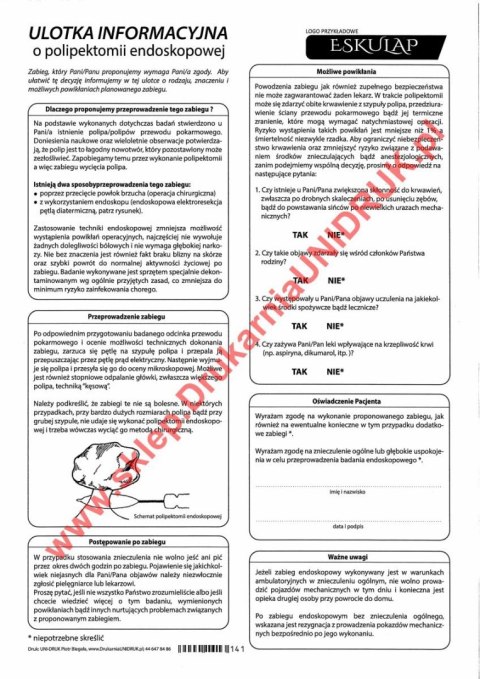 Ulotka informacyjna o polipektomii endoskopowej - druk Ulotka informacyjna o polipektomii endoskopowej - druk