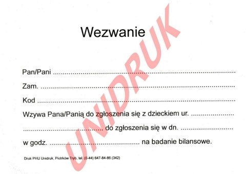 Wezwanie na badanie bilansowe - druk Wezwanie na badanie bilansowe - druk