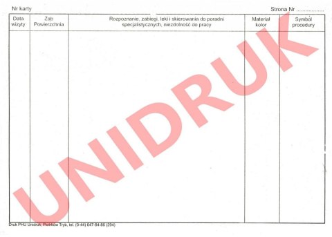 Wkładka do historii choroby por. stomatologicznej - druk Wkładka do historii choroby por. stomatologicznej - druk