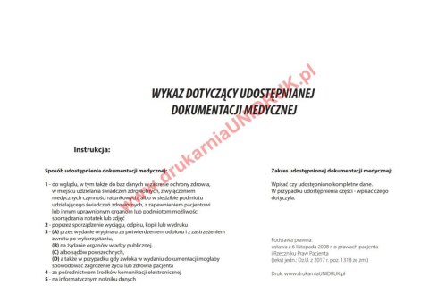 Wykaz dotyczący udostępnianej dokumentacji medycznej A-4 Wykaz dotyczący udostępnianej dokumentacji medycznej A-4