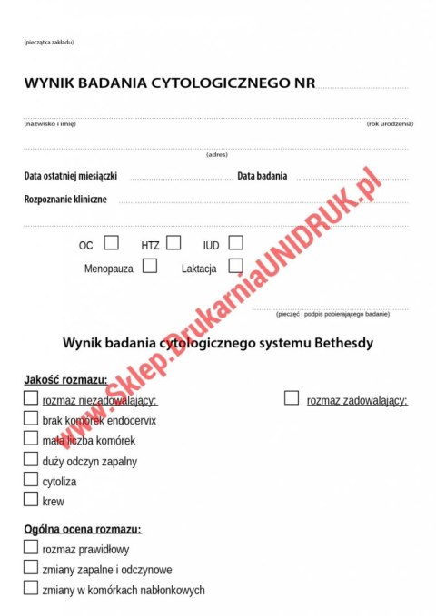 Wynik badania cytologicznego A5 - druk Wynik badania cytologicznego A5 - druk