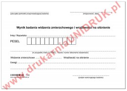 Wynik badania widzenia zmierzchowego A-6 - druk