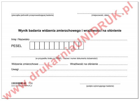 Wynik badania widzenia zmierzchowego A-6 - druk Wynik badania widzenia zmierzchowego A-6 - druk