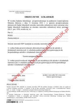 Zaświadczenie lekarskie. Badanie dla OSP - druk