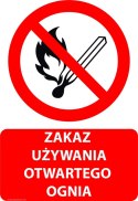 Naklejka 20x30 cm ZAKAZ UŻYWANIA OTWARTEGO OGNIA