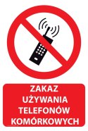 Naklejka 20x30 cm ZAKAZ UŻYWANIA TELEFONÓW KOMÓRKOWYCH