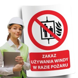 Naklejka 20x30 cm ZAKAZ UŻYWANIA WINDY W RAZIE POŻARU