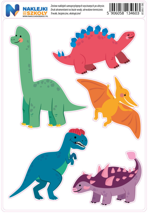 Naklejki Dinozaury zestaw 5 sztuk Naklejki Dinozaury zestaw 5 sztuk
