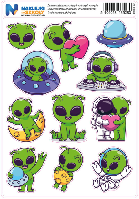 Naklejki zielone UFO zestaw 11 sztuk Naklejki zielone UFO zestaw 11 sztuk