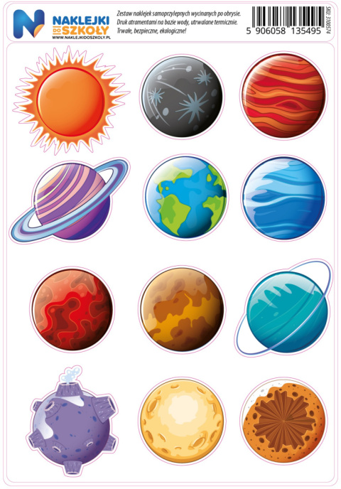 Naklejki z planetami zestaw 12 sztuk Naklejki z planetami zestaw 12 sztuk