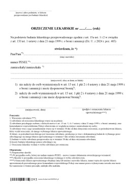Orzeczenie lekarskie - broń - druk