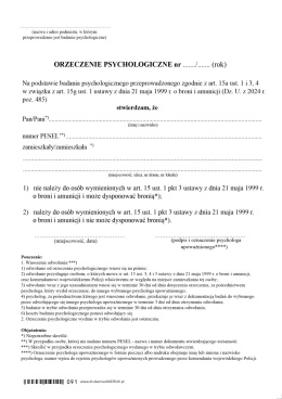 Orzeczenie psychologiczne - broń - druk