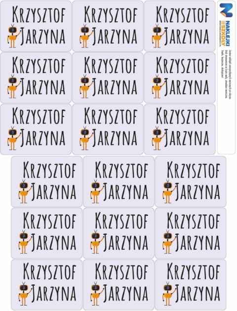 Naklejki imienne, imiennik na zeszyty i ksiązki - 18 sztuk Naklejki imienne, imiennik na zeszyty i ksiązki - 18 sztuk