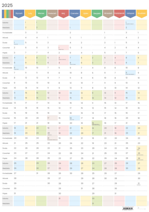 Planer ścienny kalendarz 2025 B2 suchościeralny pionowy samoprzylepny TĘCZA Planer ścienny kalendarz 2025 B2 suchościeralny pionowy samoprzylepny TĘCZA