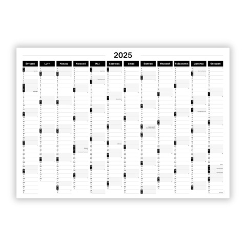 Planer ścienny kalendarz 2025 OGROMNY suchościeralny B&W Planer ścienny kalendarz 2025 OGROMNY suchościeralny B&W