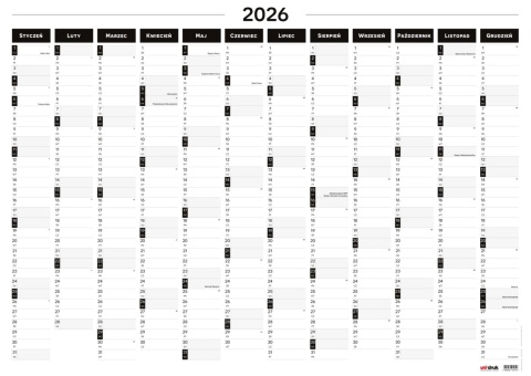 Planer ścienny kalendarz 2026 B2 suchościeralny B&W Planer ścienny kalendarz 2026 B2 suchościeralny B&W