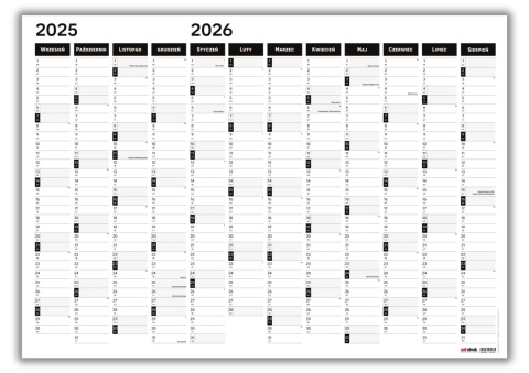 Planer ścienny szkolny kalendarz 2025/2026 A2 suchościeralny B&W Planer ścienny szkolny kalendarz 2025/2026 A2 suchościeralny B&W