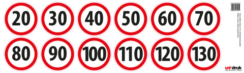 Zestaw naklejek Limit Prędkości - 14 cm - 12 szt. Zestaw naklejek Limit Prędkości - 14 cm - 12 szt.