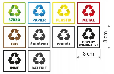 Naklejki na ŚMIETNIK KOSZE NA ŚMIECI 8cm komplet