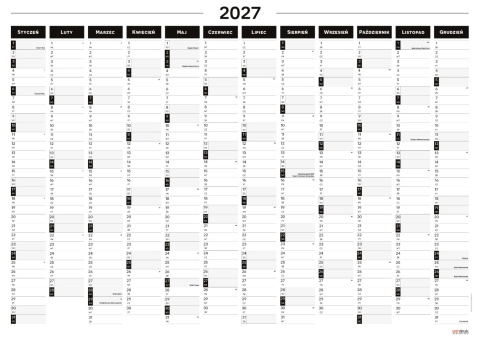 Planer ścienny kalendarz 2027 A0 suchościeralny B&W