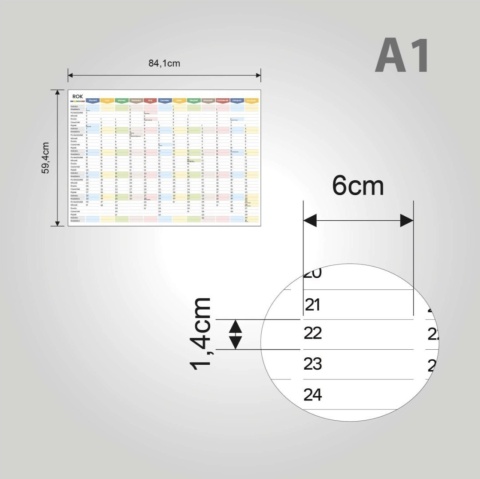 Planer ścienny szkolny kalendarz 2026/2027 A1 suchościeralny TĘCZA
