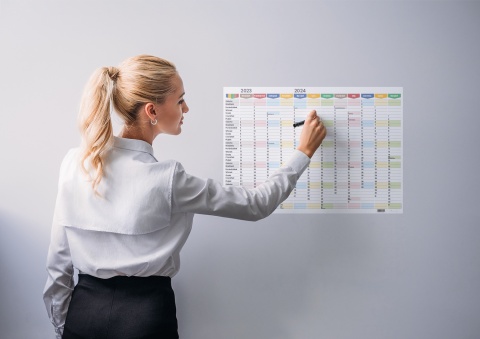 Planer ścienny szkolny kalendarz 2026/2027 A2 suchościeralny TĘCZA