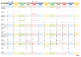 Planer ścienny szkolny kalendarz 2026/2027 A2 suchościeralny TĘCZA